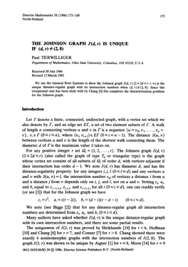 THE JOHNSON GRAPH J(D, R) IS UNIQUE IF (D, R) ¢ (2, A)