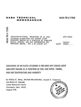 Nasa Tm X-73500 Emissions of an Avco Lycoming 0-320-Diad