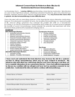 Informed Consent Form for Patient on Beta-Blocker & Environmental