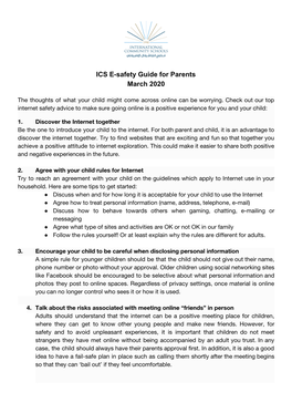 ICS E-Safety Guide for Parents March 2020
