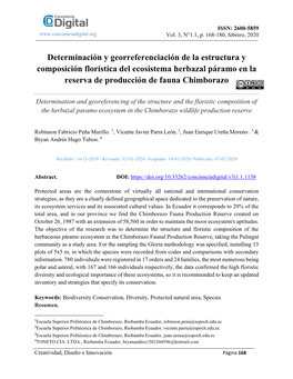 Determinación Y Georreferenciación De La Estructura Y Composición Florística Del Ecosistema Herbazal Páramo En La Reserva De Producción De Fauna Chimborazo