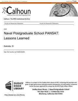 Naval Postgraduate School PANSAT: Lessons Learned