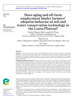 Does Aging and Off-Farm Employment Hinder Farmers' Adoption Behavior of Soil and Water Conservation Technology in the Loess Pl