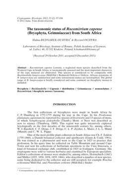 The Taxonomic Status of Racomitrium Capense (Bryophyta, Grimmiaceae) from South Africa