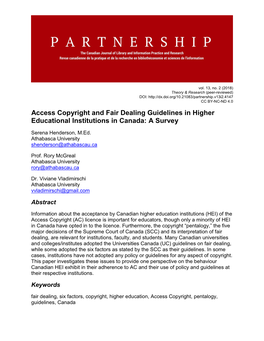 Access Copyright and Fair Dealing Guidelines in Higher Educational Institutions in Canada: a Survey