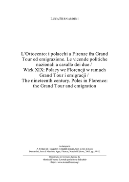 L'ottocento: I Polacchi a Firenze Fra Grand Tour Ed