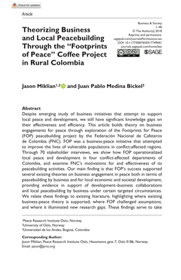 “Footprints of Peace” Coffee Project in Rural Colombia