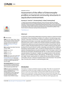 Assessment of the Effect of Enteromorpha Prolifera on Bacterial Community Structures in Aquaculture Environment