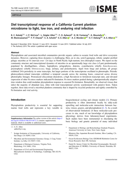 Diel Transcriptional Response of a California Current Plankton Microbiome to Light, Low Iron, and Enduring Viral Infection