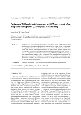 Revision of Gibberula Lucia Jousseaume, 1877 and Report of an Allopatric Sibling Form (Gastropoda Cystiscidae)