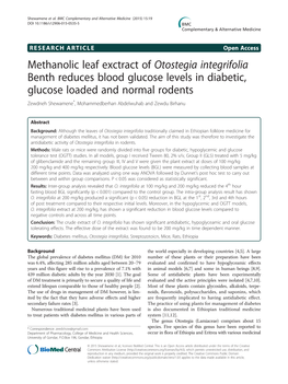 Methanolic Leaf Exctract of Otostegia Integrifolia Benth Reduces Blood