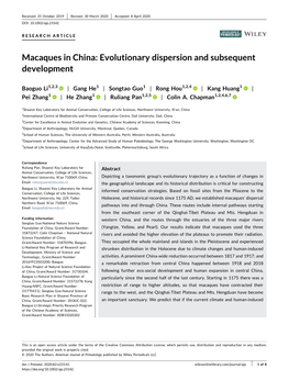Macaques in China: Evolutionary Dispersion and Subsequent Development