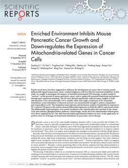 Enriched Environment Inhibits Mouse Pancreatic Cancer Growth and Down-Regulates the Expression of Mitochondria-Related Genes In