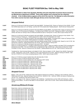 BOAC FLEET POSITION Dec 1945 to May 1969