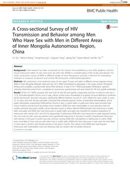 A Cross-Sectional Survey of HIV Transmission and Behavior Among