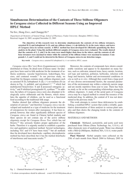 Simultaneous Determination of the Contents of Three Stilbene Oligomers in Caragana Sinica Collected in Different Seasons Using an Improved HPLC Method