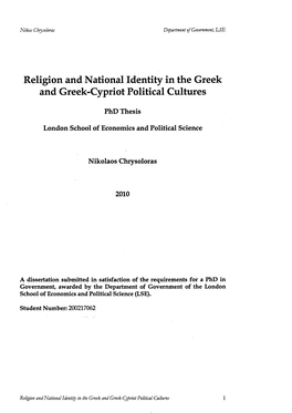 Religion and National Identity in the Greek and Greek-Cypriot Political Cultures