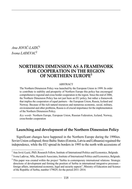 Northern Dimension As a Framework for Cooperation in the Region of Northern Europe3