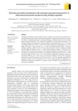 Reducing Microbial Contamination Risk and Improving Physical Properties of Plant-Based Mayonnaise Produced Using Chickpea Aquafaba