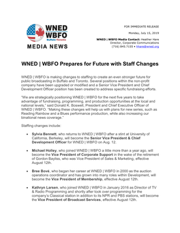 WNED | WBFO Prepares for Future with Staff Changes