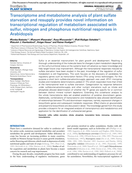 Transcriptome and Metabolome Analysis of Plant Sulfate Starvation and Resupply Provides Novel Information on Transcriptional