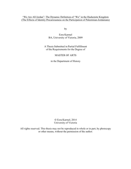 In the Hashemite Kingdom (The Effects of Identity Precariousness on the Participation of Palestinian-Jordanians)