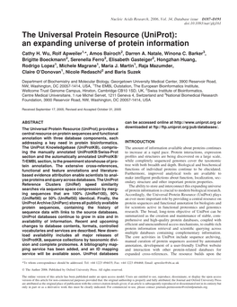 Uniprot): an Expanding Universe of Protein Information Cathy H