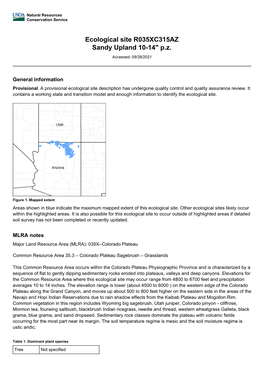 Ecological Site R035XC315AZ Sandy Upland 10-14