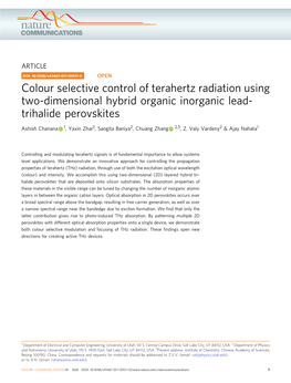 Colour Selective Control of Terahertz Radiation Using Two-Dimensional Hybrid Organic Inorganic Lead- Trihalide Perovskites