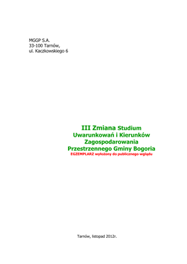 III Zmiana Studium Uwarunkowań I Kierunków Zagospodarowania Przestrzennego Gminy Bogoria EGZEMPLARZ Wyłożony Do Publicznego Wglądu