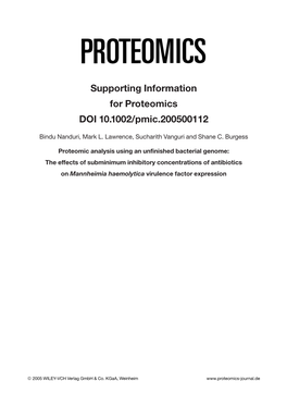 Supporting Information for Proteomics DOI 10.1002/Pmic.200500112