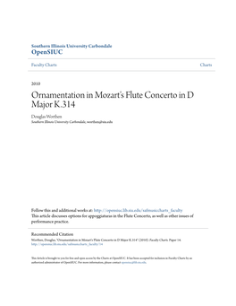 Ornamentation in Mozart's Flute Concerto in D Major K.314 Douglas Worthen Southern Illinois University Carbondale, Worthen@Siu.Edu