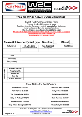 Event Fuel Purchase Order Form