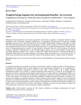 Tropical Forage Legumes for Environmental Benefits: an Overview Leguminosas Forrajeras Tropicales Para Beneficios Ambientales: Una Sinopsis