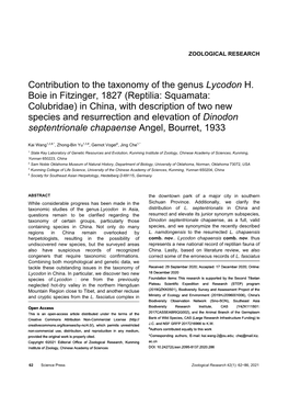 Contribution to the Taxonomy of the Genus Lycodon H