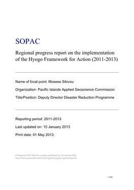 Regional Progress Report on the Implementation of the Hyogo Framework for Action (2011-2013)