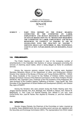 Labor, Employment and Human Resources Development on Senate Resolution No