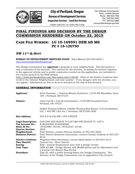 FINAL FINDINGS and DECISION by the DESIGN COMMISSION RENDERED on October 22, 2015