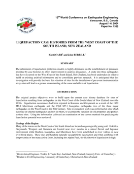 Liquefaction Case Studies from the Buller Region of New Zealand