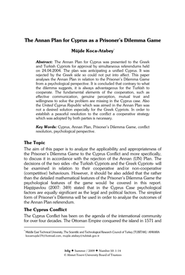 The Annan Plan for Cyprus As a Prisoner's Dilemma Game