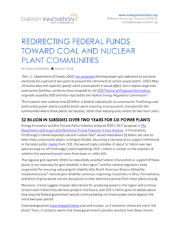 Redirecting Federal Funds Toward Coal and Nuclear Plant Communities by Sonia Aggarwal ● August 2018