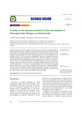 A Study on the Biomass Variation of the Macrophytes in Poiroupat Lake, Manipur, Northeast India