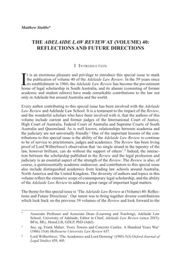 The Adelaide Law Review at (Volume) 40: Reflections and Future Directions