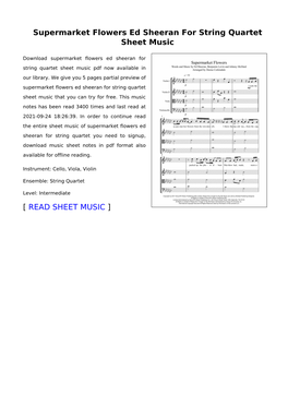 Supermarket Flowers Ed Sheeran for String Quartet Sheet Music