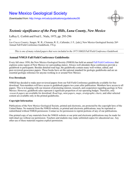 Tectonic Significance of the Pony Hills, Luna County, New Mexico Leroy L