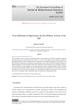 From Difficulty to Opportunity: the Pre-Military Activity in the IDF