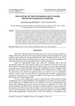 The Nature of the Inferior Ovary in Some Monocotyledonous Families