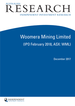 Woomera Mining Limited (IPO February 2018, ASX: WML)