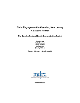 Civic Engagement in Camden, New Jersey a Baseline Portrait