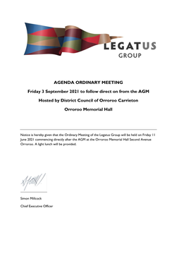 AGENDA ORDINARY MEETING Friday 3 September 2021 to Follow Direct on from the AGM Hosted by District Council of Orroroo Carrieton